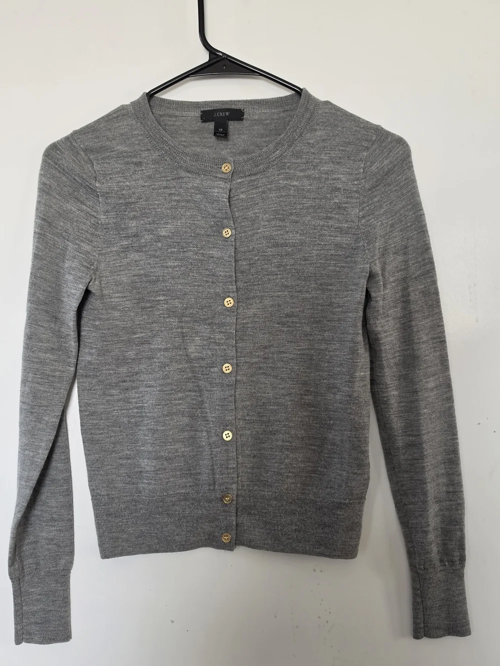 J. Crew Gray Button-Front Crewneck Cardigan With Gold Buttons Size XS